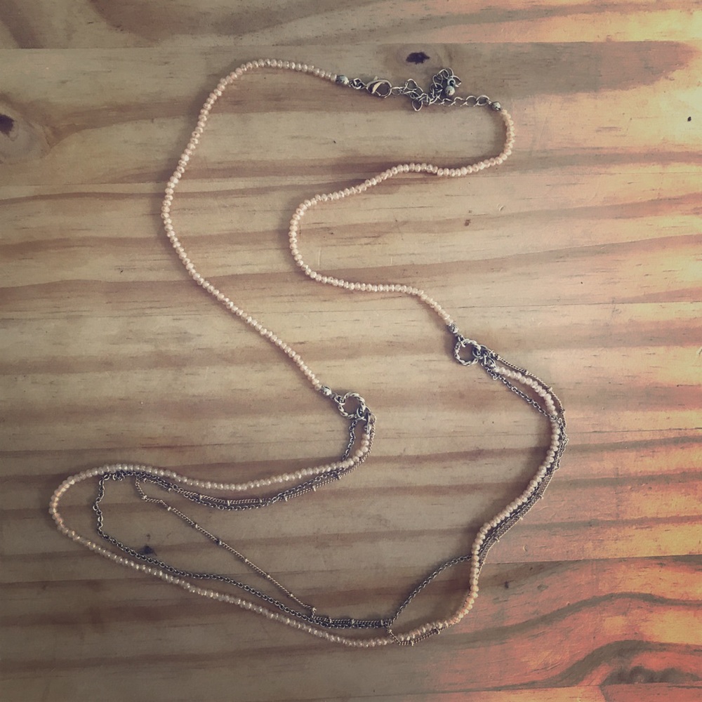 Peach and Gold Long Tiered Necklace